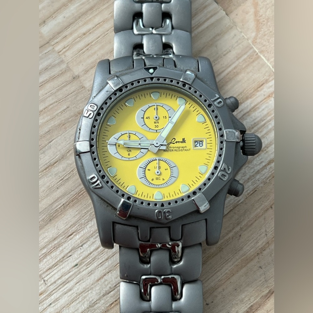 Lorelli Titanium Rare Men’s Chronograph Watch Yellow Dial Titanium Bracelet Date - Picture 4 of 15